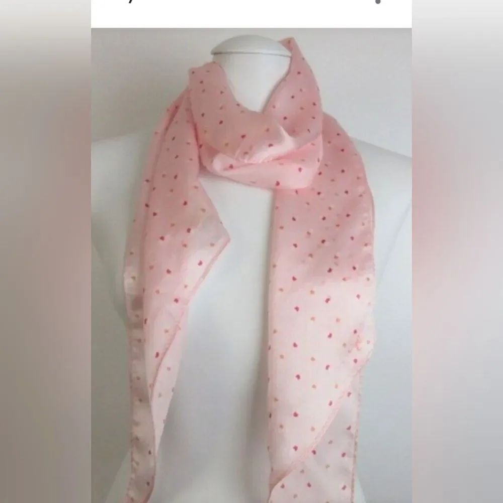 NWT American Eagle Outfitters Pink Polka Dots 100% SILK 65"×8" Women Scarf Wrap